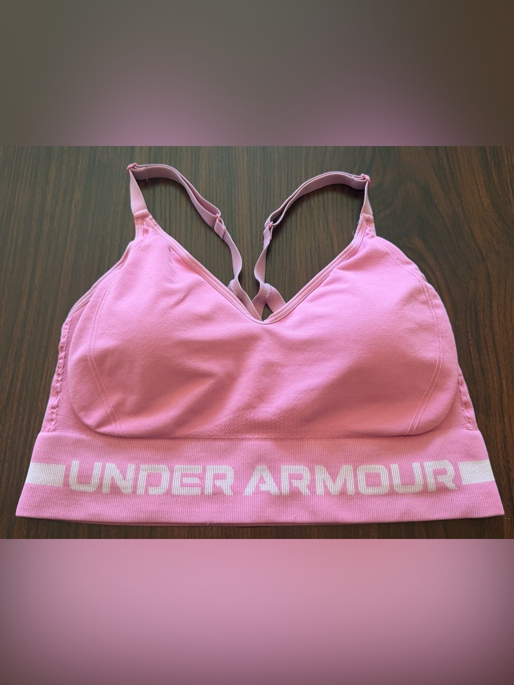 XL Under Armour Sports Bra PINK with White Logo